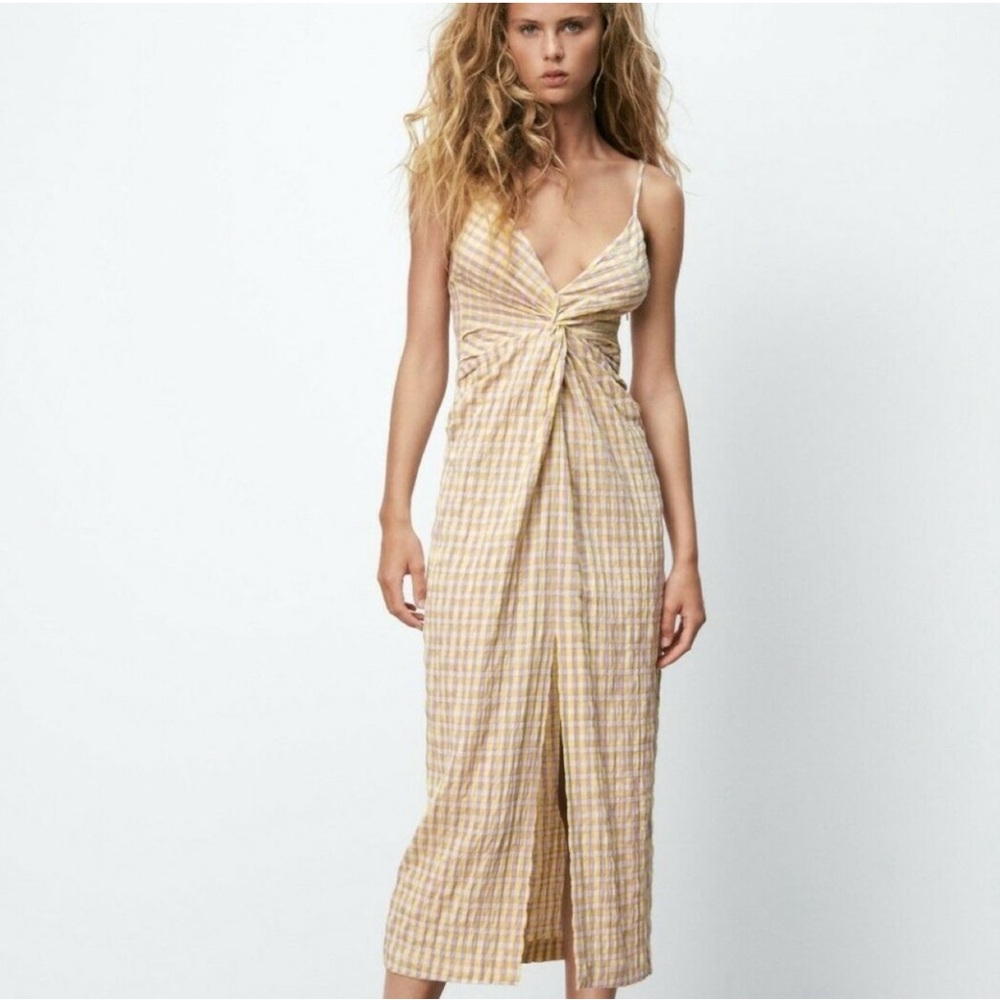 Twist Front Gingham Spaghetti Strap Summer Dress